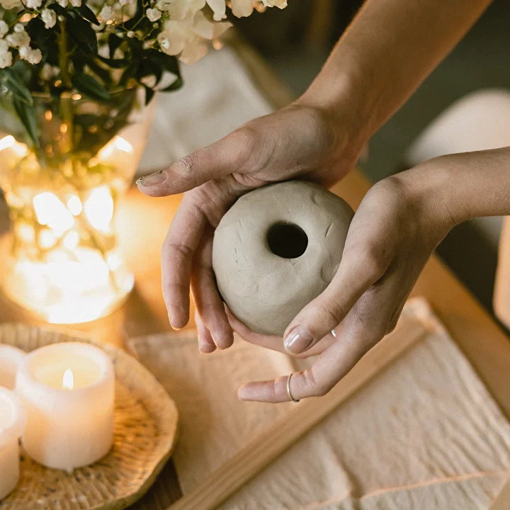 Руки работают с глиной